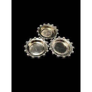 Set 3 Vintage Silver Tone Chainlink Trim Ashtray Glass Metal Rim 3"  Industrial